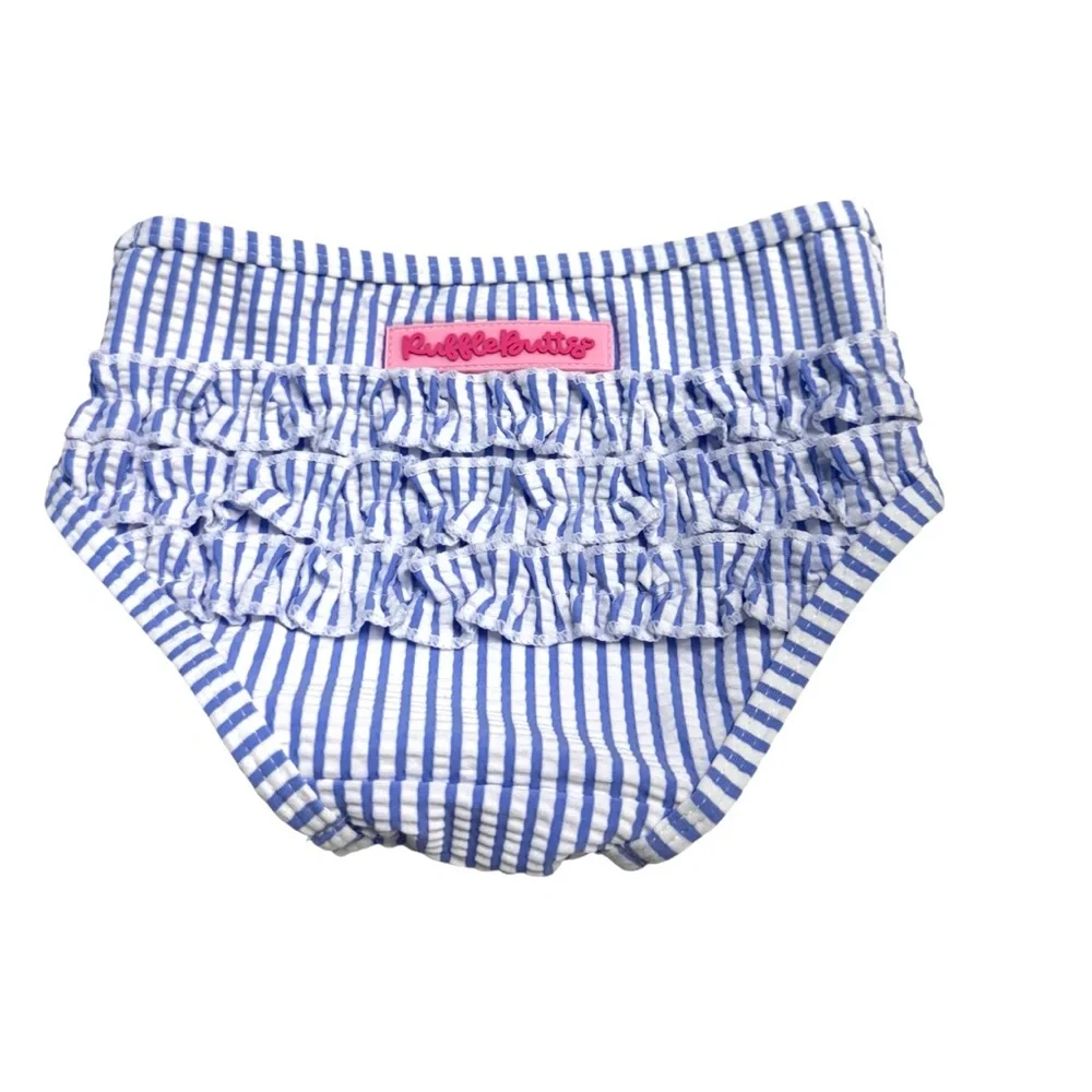 Ruffle Butts White and Blue Striped Diaper Cover/Swim Bottoms. size 12-18 mo